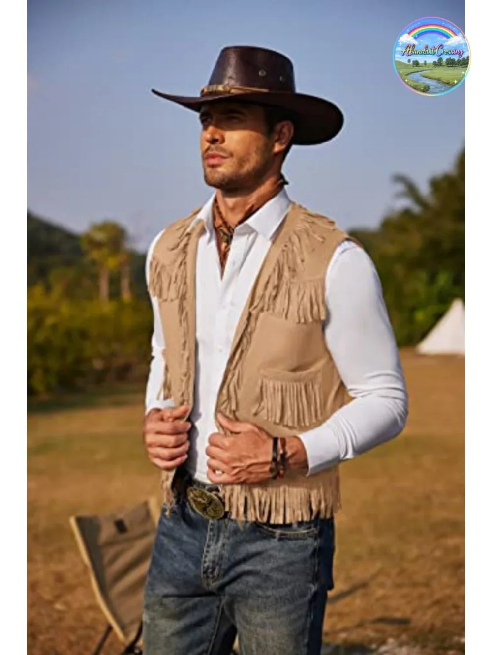 Suede Leather Fringe Vest Western Cowboy Hippie Costume V Neck Zipper Waistcoat